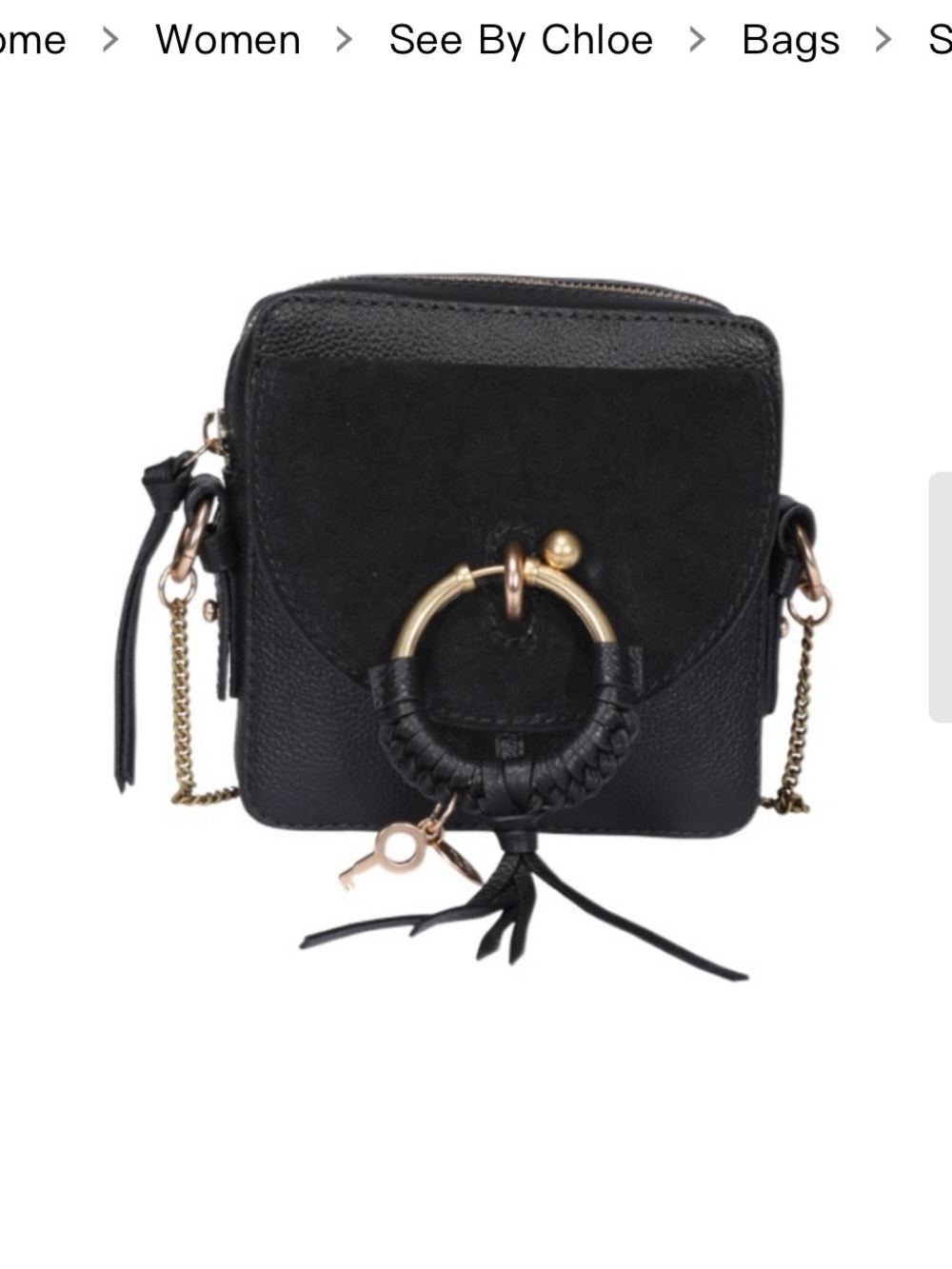 See By Chloe Black Leather & Suede Mini Crossbody with Gold Ring
